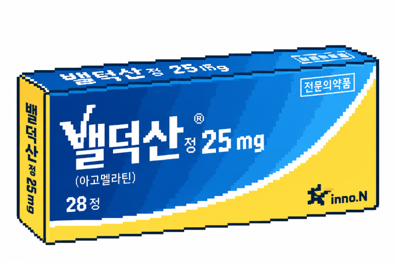 아고멜라틴이 생체리듬과 기분 상태를 함께 조절하는 방향으로 사용되는 성분임을 설명하는 이미지